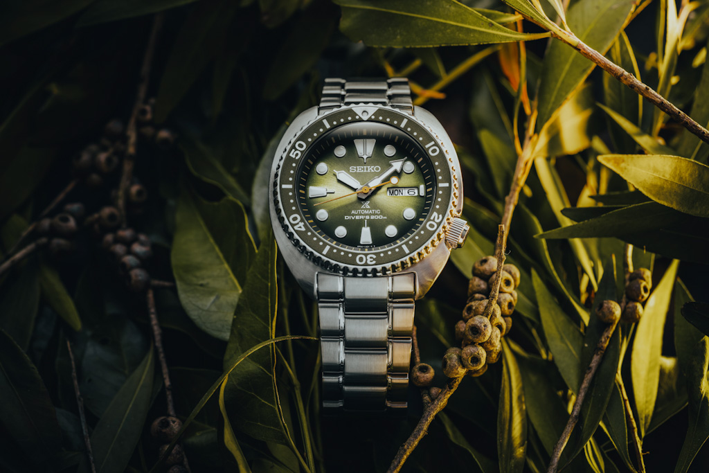 Seiko Prospex Australasian collection watch on a bed of eucalyptus leaves