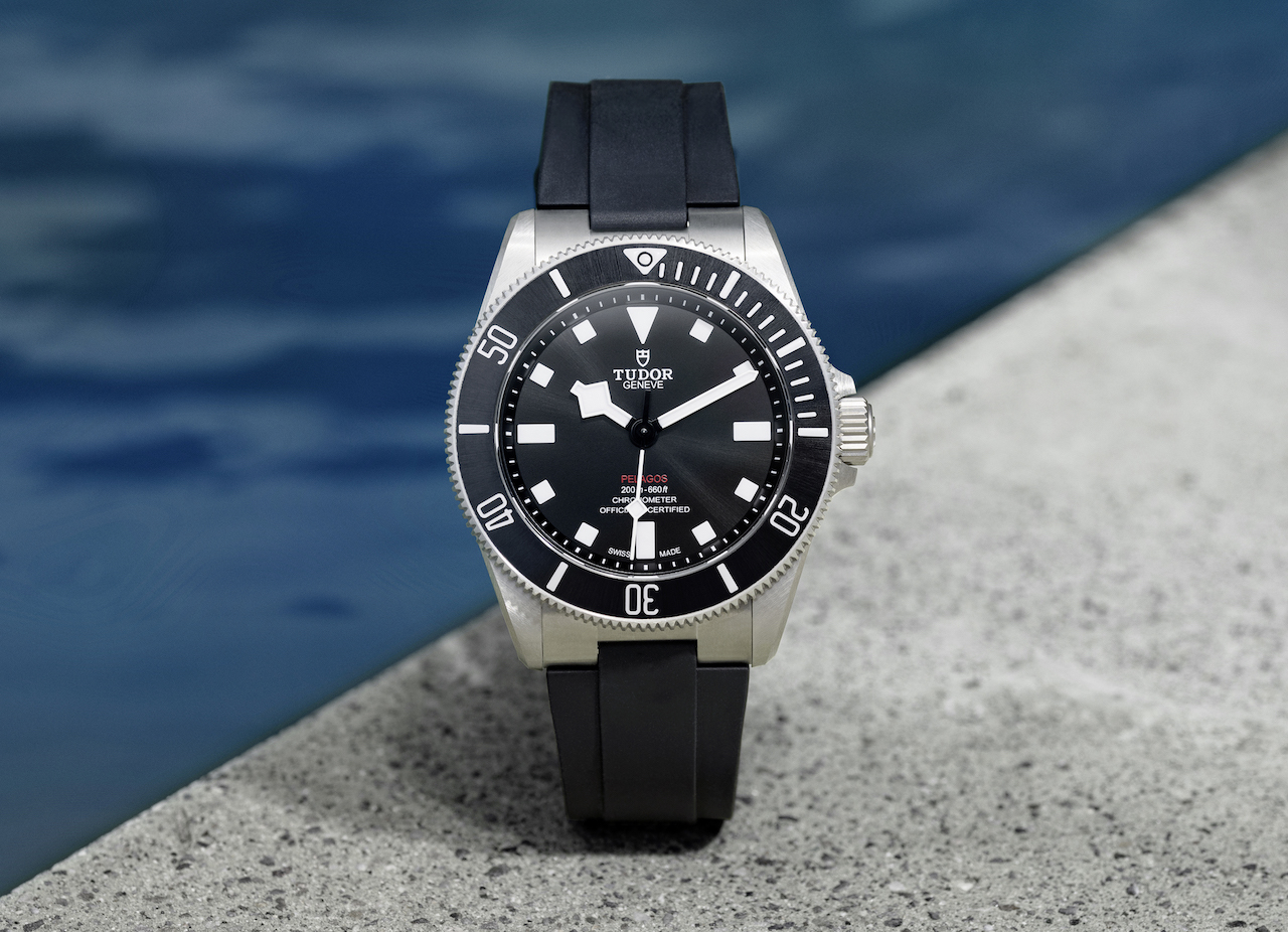 Tudor Pelagos 39 watch next to a pool