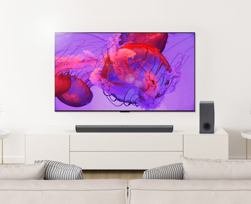 LG OLED G3 gallery TV hanging on a wall in a white room